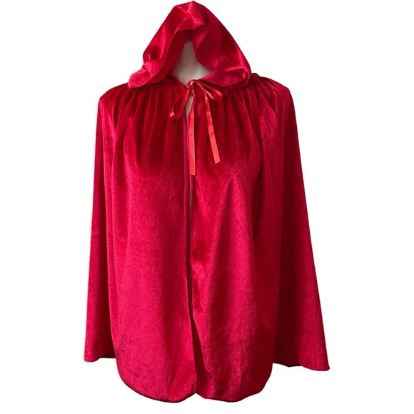 Little Red Riding Hood Ruched Velvet Satin Tie Hooded Short Costume Cape - Picture 1 of 12